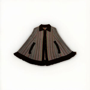 Vintage Knitted Colorful Button-Down Poncho Fringed By Penrose 1970s Retro